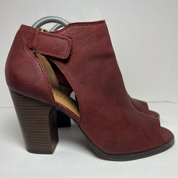 Lucky Brand Laciann Leather Open Toe Burgandy Booties Womens 9.5 - Picture 5 of 11